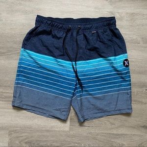Hurley Blue Striped Board Swim Shorts Unlined